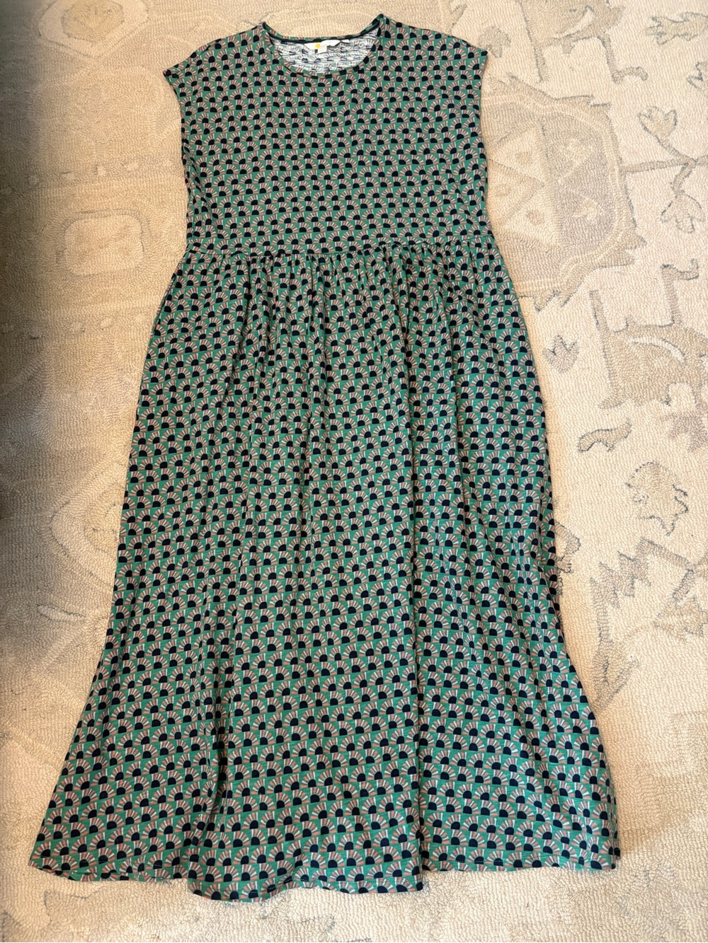 Boden Sleeveless Green Geometric Maxi Dress
